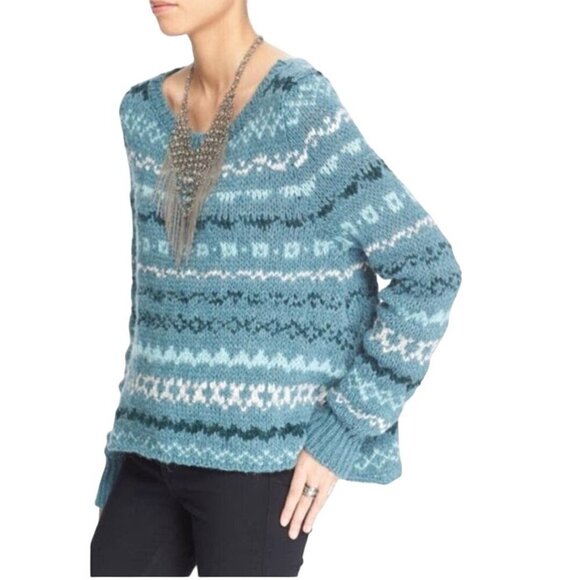 Free People Through The Storm Wool Blend Fair Isle Sweater Size XS - Picture 1 of 5